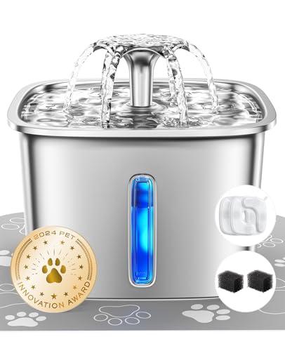 Veken Innovation Award Winner Stainless Steel Cat Water Fountain, 95oz/2.8L Automatic Pet Fountain Dog Water Dispenser with Replacement Filters & Silicone Mat, Gifts for Cats, Dogs