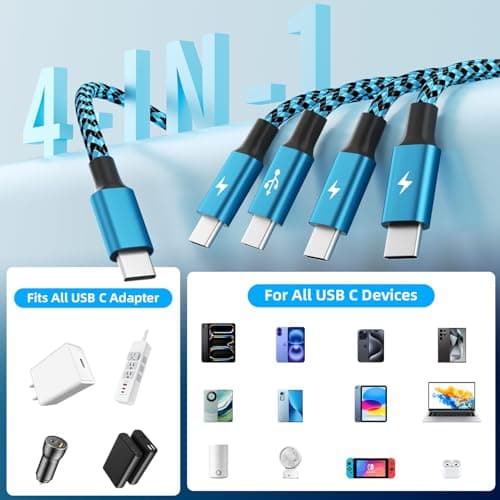 Travel USB C 4 in 1 Charging Cords,Four Type C Ports Mulit Charging Cable