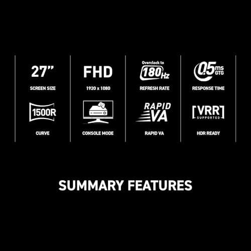 msi MAG 27C6FA 27-inch 1920 x 1080 (FHD), Rapid VA, Gaming Monitor 180Hz, AMD FreeSync, 0.5ms, HDMI, Display-Port, VESA, Tilt, Black