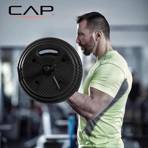 CAP Threaded Barbell Set with 100 LB Cement Grip Plates | 47" Threaded Bar, 25LB / 15LB / 10LB Grip Plates, Star Collars, Home Gym Weight Set for Strength Training thumbnail 5