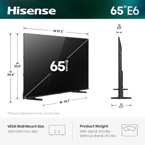 Smart TV Hisense 65" Hi-QLED 4K UHD Roku (Serie E6SR, Modelo 2026) con Dolby Vision y Game Mode Plus