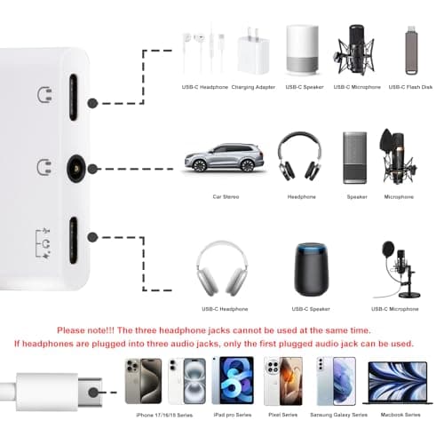 Miniatura de KikoSaka USB C to Headphone Jack Adapter 3 in 1 Dual Type C Aux Splitter USB C to 3.5mm Audio Adapter with PD 60W Fast Charging and Data Transfer for iPhone 17 16 15, Galaxy 2