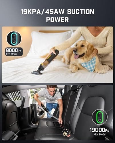 Fanttik Slim V8 APEX Car Vacuum, 4-in-1 Portable Mini Cordless Vacuum with 19000pa Suction Power for Pet Hair, Type-C Charge, One-Touch Empty for Car, Office Desk, Keyboards (Black thumbnail 2
