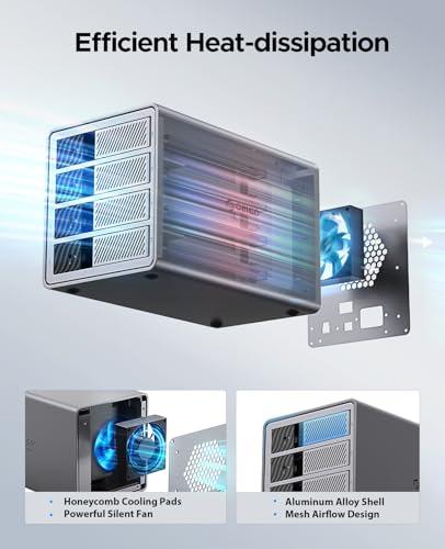 ORICO 4 Bay Raid Hard Drive Enclosure Support 8 RAID Modes for 3.5inch HDD Max up to 88TB for External Direct Attached Storage, Efficient Expansion Backup(Alluminum Alloy)-9848RU3