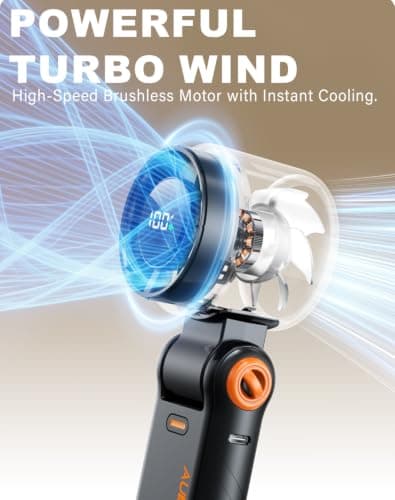 AUIIAH Portable Handheld Turbo Fan - 5 Speed Mini Personal Fan with Strong Airflow, Foldable 3 in 1 Rechargeable Battery Operated Trave Essentials Hand Fans for Indoor/Outdoor Use, thumbnail 7