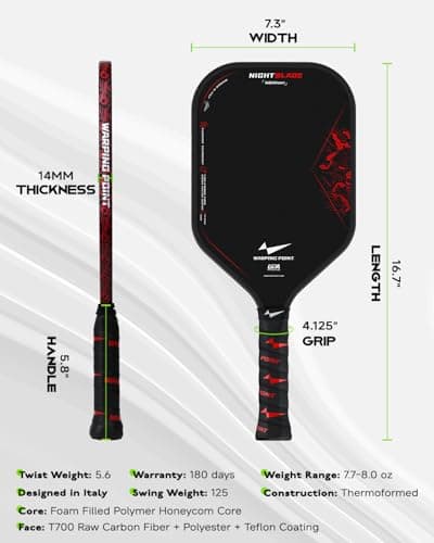 Miniatura de Pala de Pickleball Nightblade Avalada por Tina Pisnik, Núcleo de Polímero con Espuma, Aprobada USAPA/UPA-A, Superficie Endura Friction y Mango Largo 5
