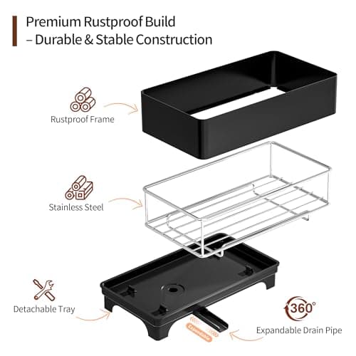 MOUKABAL Sponge Holder for Kitchen Sink, Rustproof Stainless Steel Black thumbnail 2