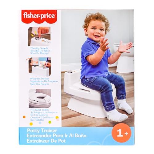 Fisher-Price™ 2-N-1 Potty Trainer with Flushing Sounds, Chart & Storage – White Floor Potty Chair with Splash Guard, Removable Ring & Bowl, Patented Snap Safe Ring Technology