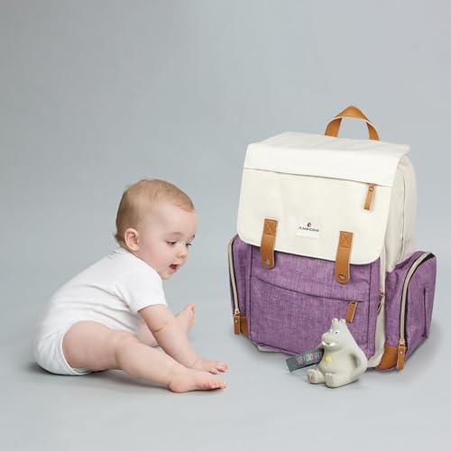 Mochila Pañalera Ramhorn Multifunción para Mamá con Bolsillos Térmicos y Compartimento para Laptop, Morada