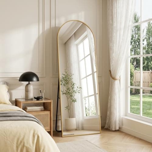 NBGV 57"x17" Floor Mirror Full Length, Arched Full Length Mirror with Stand, Full Body Mirrors for Bedroom Living Room or Cloakroom Black