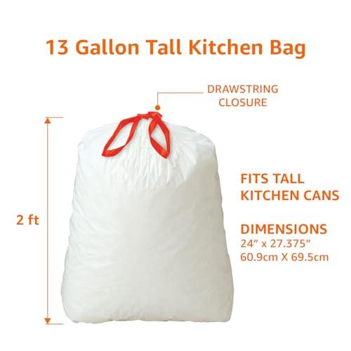 Amazon Basics Tall Kitchen Drawstring Trash Bags, Sturdy, 13 Gallon, Unscented, 200 Count thumbnail 3