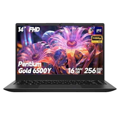 SHBIV Laptop Computer with Gold 6500Y (Beat N5095, Up to 3.4GHz), Laptop with 16GB RAM 256GB SSD, 14-Inch FHD IPS Display, Bluetooth, WiFi, HDMI, Type-C, 38WH Battery, Thin & Porta
