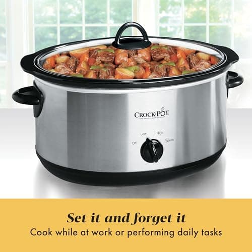 Crock-Pot 7-Quart Manual Slow Cooker, Family Size Serves 8+ People & Fits 6-lb Roast, Removable Stoneware with Warming Setting, Dishwasher Safe for Easy Cleanup, Stainless Steel thumbnail 5