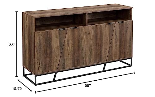 Miniatura de Walker Edison Angled Door Cabinet-Sideboard-Buffet with Open Shelf Storage, 58, Rustic Oak 3