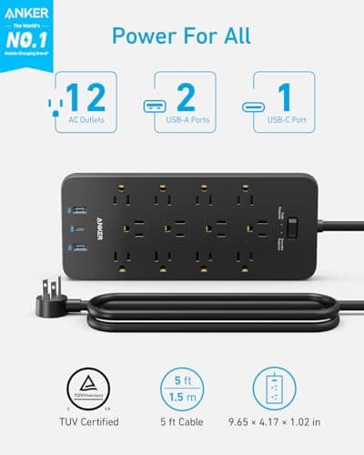 Anker Power Strip with 2100J Surge Protector, Outlet Extender, 20W, 12 AC thumbnail 2