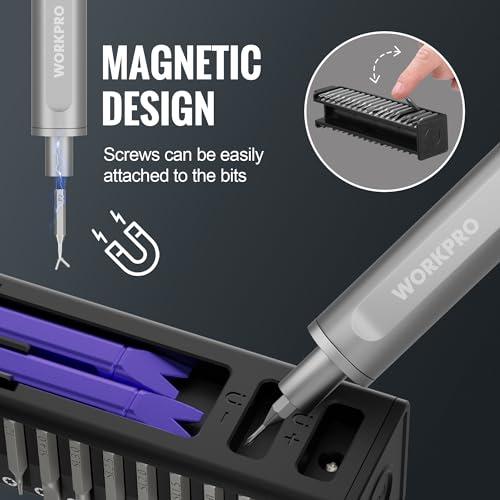 WORKPRO Mini Electric Screwdriver with Magnetizer, 36 S2 Steel Bits & 2 Pry Bars, 3.7V Rechargeable Precision Screwdriver Set for Phone Camera Laptop thumbnail 7