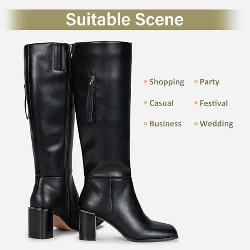 Vepose Women's Black Knee High Square Toe Heeled Boots, Size 7, 9572 thumbnail 8