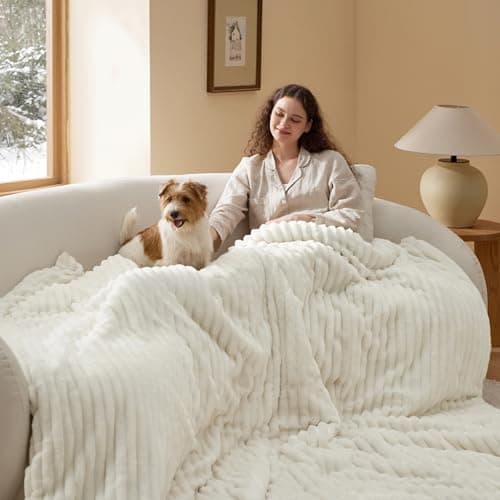 Bedsure Queen Fluffy Comforter Set - GentleSoft 3 Pieces Luxury Fleece Cream White Bedding, Cozy Room Decor Aesthetic, 1 Queen Bed Comforter (90"x90") and 2 Pillowcases (20"x26") thumbnail 2
