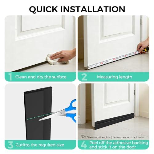 Hojoy 2 Pack Under Door Draft Stopper, Adjustable Door Sweep Anti-Collision Strong Adhesive Weather Stripping Tape Soundproof Draught Stoppers 2" W x 39" L, Black thumbnail 5