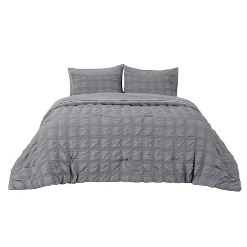 Bedsure Bed in a Bag Queen - 7 Pieces Plaid Seersucker Bedding Comforter Sets, Soft Lightweight Grey Boho Bed Set with Comforters Queen Size, Sheets, Pillowcases & Shams thumbnail 8