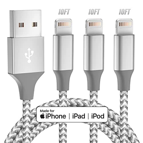Bkayp iPhone Charger 3 Pack 10FT MFi Lightning Cable (Grey White)