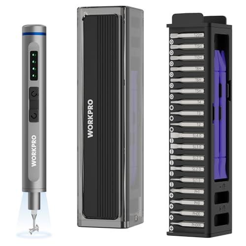 WORKPRO Mini Electric Screwdriver with Magnetizer, 36 S2 Steel Bits & 2 Pry Bars, 3.7V Rechargeable Precision Screwdriver Set for Phone Camera Laptop