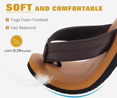 KuaiLu Mens Leather Flip Flops Arch Support Summer Beach Pool Water Thong Sandals Waterproof Essentials Walking Shoes Slip on Orthotic Casual Sport Cushioned Wide Slides Shower Sli thumbnail 3