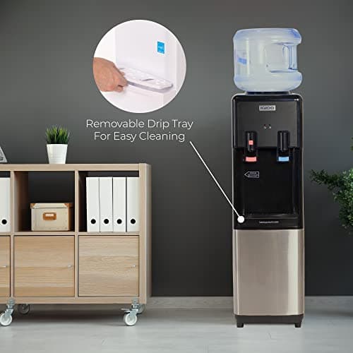 Igloo Top Loading Water Cooler with Removable Tray & Energy-Saving Features - Water Tower with Hot, Cold Temperature Settings- Water Dispenser Fits 3 & 5-Gallon Jugs with Child Saf