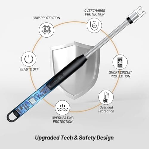 VEHHE Electric Lighter with 360° Flexible Neck, Flameless Windproof Long Candle Lighter with Led Battery Display, USB C Rechargeable with Hanging Hook for Gifts BBQ Fireworks (Blac thumbnail 6