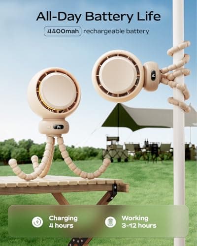 Bearwind Mini Portable Stroller Fan – 60° Auto Oscillation, Quiet USB-C Rechargeable Baby Fan, 4 Speeds, Night Light & Warning Light, Flexible Tripod for Stroller, Car Seat, Crib,  thumbnail 4