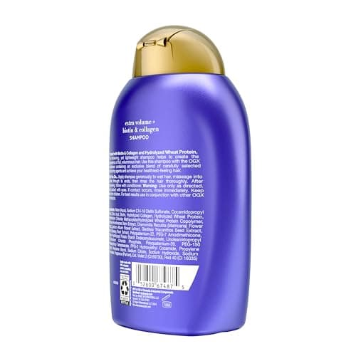 Shampoo OGX Grosor y Volumen + Biotina Colágeno (Fuerza Extra) para Cabello Fino, 13 Fl Oz