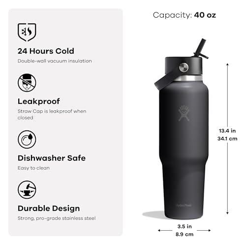 Hydro Flask Travel Water Bottle - Insulated Stainless Steel - Wide Straw Lid, Non Spill, Leakproof in 40 Oz Mermaid Green thumbnail 3