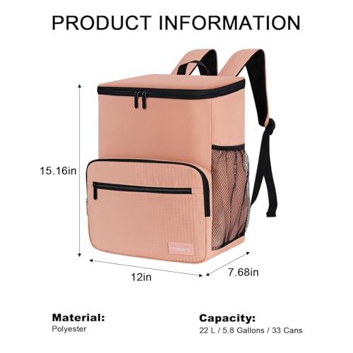 MIRASON Cooler Backpack Insulated Leak Proof Beach Backpack Cooler Bag, Cooling Beer Lunch Backpack Cooler for Men Women Picnic Hiking Camping Travel with 4 Pockets, Pink