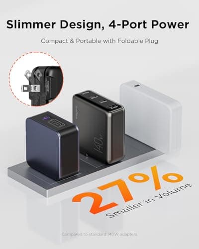 140W USB-C Charger for Laptop, wegear Slim 4-Port PD 3.1 GaN Fast Charging Block with Foldable Plug, Type‑C Wall Charger Power Adapter for MacBook Air/Pro, iPad, iPhone 17/16 Serie thumbnail 4