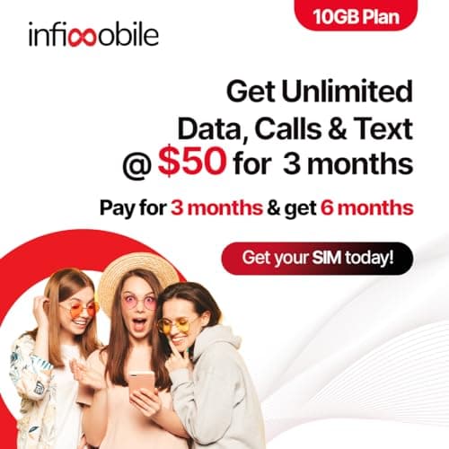 Infimobile Prepaid Unlimited Plan: 6 Months | 10GB High-Speed Data Per Month | Unlimited Data Talk & Text | Prepaid Plan Service SIM Card | Nationwide Coverage | 4G,  thumbnail 2