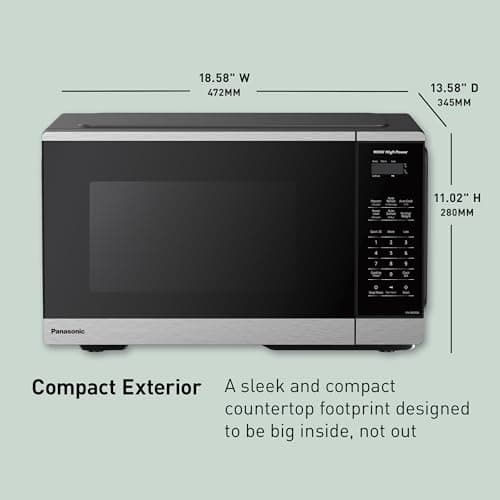 Panasonic Countertop Microwave Oven, 900W, 0.9 Cu. Ft., Sensor Cook and Reheat, 10 Power Levels, Auto Defrost, Keep Warm, Child Lock, Black Stainless Steel - NN-SB44QS thumbnail 3