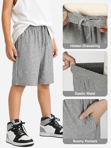 QWE 5 Pack Boys Athletic Shorts Basketball Soccer Kids Shorts with Pockets