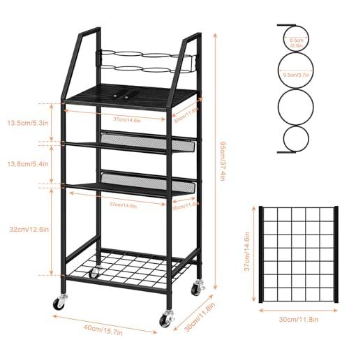 OYEAL 4 Tier Metal Bathroom Cart on Wheels Black Freestanding Bathroom Shelf Organizer with storage shelves Hair Dryer Holder Movable Towel Storage Cart for Liviing Room, Laundry R thumbnail 2