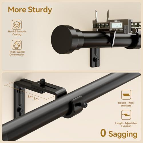 YaFex Curtain Rods 32-144 Inch, Heavy Duty 1 Inch Adjustable Curtain Rod for Windows, Black Extra Long Window Treatment Rods, Modern Design, Easy Installation thumbnail 4