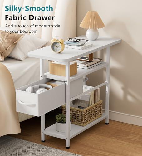 Miniatura de AOODA Narrow Nightstand with Drawers, 3 Tier Skinny Bedside Table for Bedroom, Slim Living Room End Tables with Storage for Small Spaces, Sofa Couch (White) 5