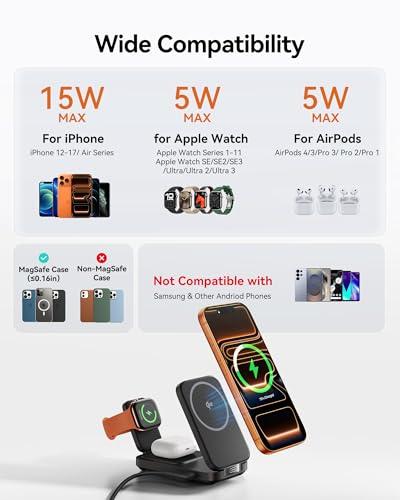 Base de Carga Inalámbrica INIU 3 en 1 Qi2 Plegable para Apple