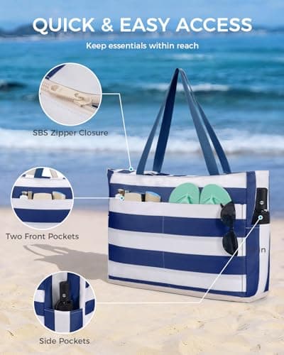 Miniatura de Bolsa Tote WANDF Antiarena para Playa y Piscina con Cierre (Azul Marino) 7