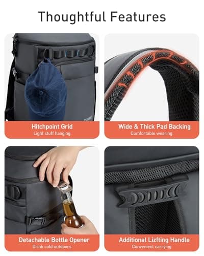 TOURIT 38 Cans Backpack Cooler with 2 Insulated Compartments, Black