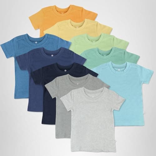HonestBaby 10-Pack Short Sleeve T-Shirts 100% Organic Cotton Baby, Toddler, Little Kids, Boys, Girls, Unisex, Rainbow Boy, 18 Months thumbnail 2