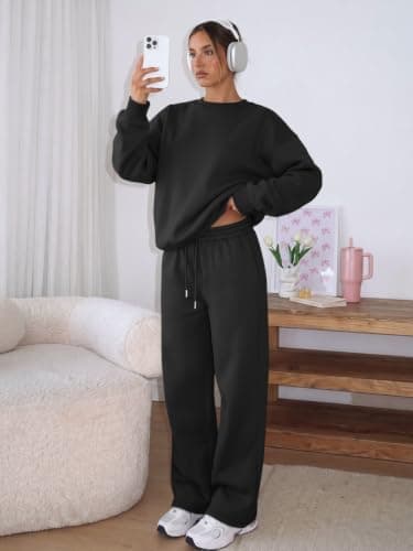 Trendy Queen Womens 2 Piece Sweatsuit Fall Sweat Outfits Black thumbnail 6
