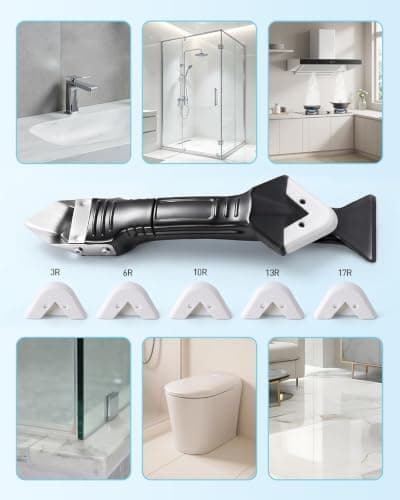 SEESII Caulking Tool 5-in-1,Caulking Grout Removal Tool Kit | Silicone Caulk Scraper Tool with 5 Replaceable Pads,3 Sealant Finishing Tools, 2 Nozzles for Kitchen Bathroom Sink Toilet