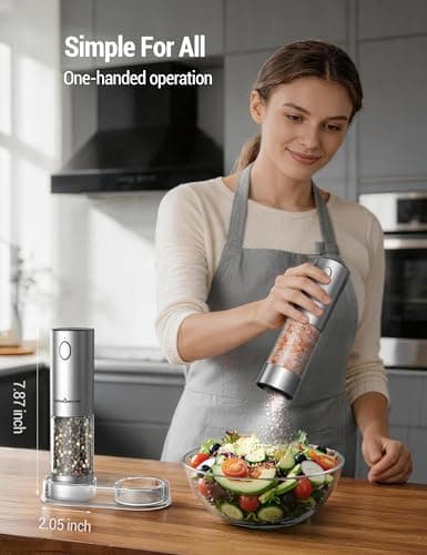 ThermoMaven Upgraded Larger Capacity Electric Salt and Pepper Grinder Set, 110ml Rechargeable Salt and Pepper Shaker with LED Light, Stainless Steel Automatic Pepper Mill with 6 Ad thumbnail 3