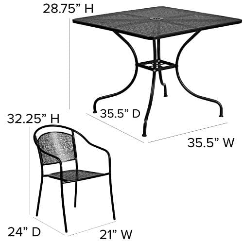 Flash Furniture Oia 5-Piece Commercial Grade Steel Patio Table and Chairs Set, Outdoor Dining Set with Square Table and 4 Round Back Chairs, Black thumbnail 3