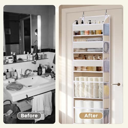 Ordovibe 5 Tiers Over the Door Organizer with 10 Mesh Side Pockets, 44 lbs Weight Capacity Closet Hanging Storage Organizer with Large Clear Window Kids Toys, Shoes, Diapers, Beige thumbnail 7