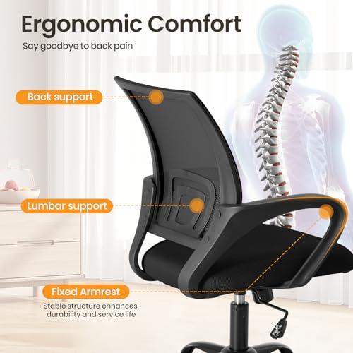 NEWBULIG Computer Desk Office Chair, Ergonomic Mid-Back Swivel Rolling Chair with Breathable Backrest and Lumbar Support Wheels, Mesh Office Chairs for Adults Home Task Gaming， Bla thumbnail 4